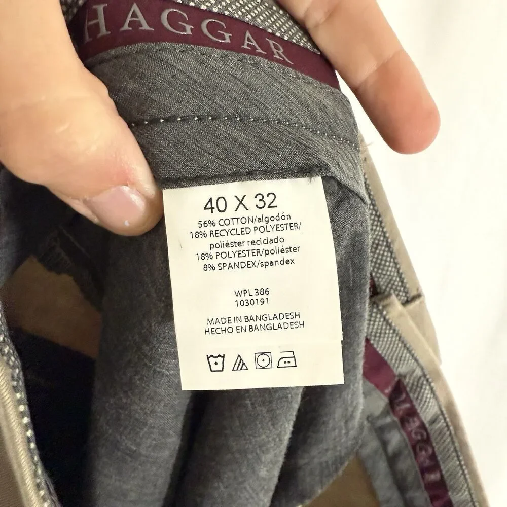 New JM Haggar Dress Pants 40x32 Brown Flat Front Luxury Comfort Casual